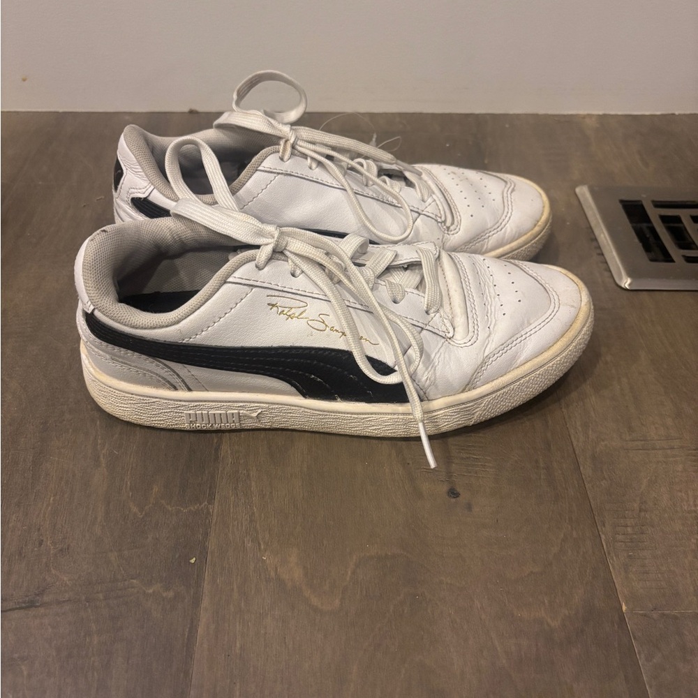 Puma White and Black Low-Top Sneakers with Signature Stripe